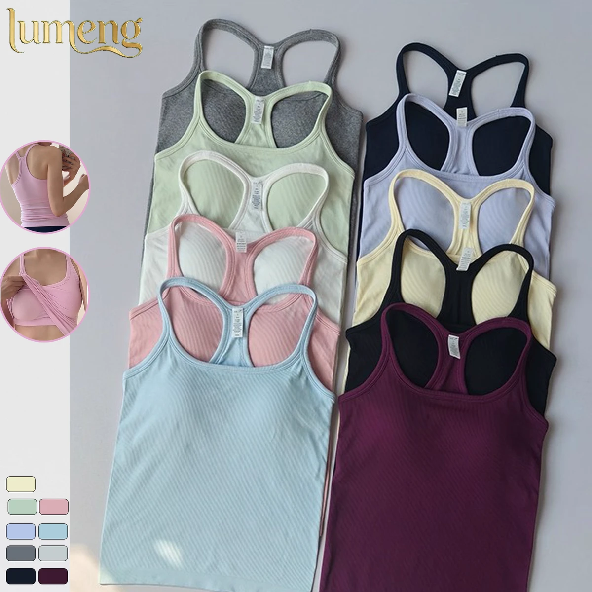 Girls's Vest Sports Bra for Women 2 in 1 Yoga Tank Top with Pad Open Back Solid Fitness Vest Active Wear Women's Casual Camisole