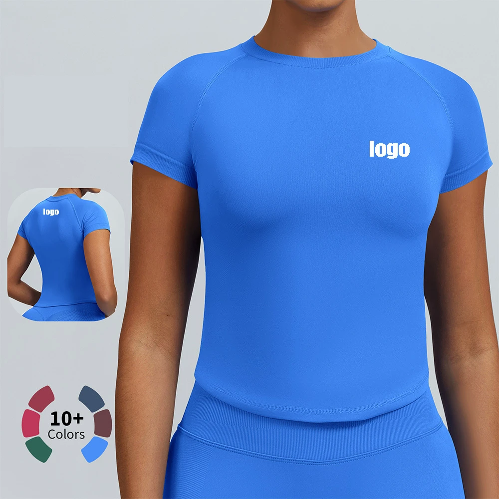 New Custom Gym Running Tanktop Seamless Short Sleeved Tshirt Fitness Sport Bra Yoga Activewear Women Workout Top