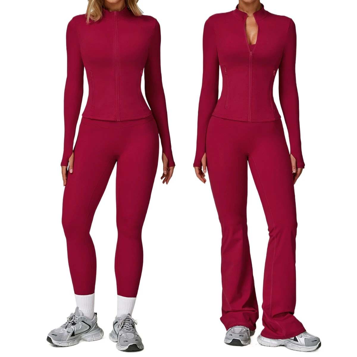 Women Nude Yoga Long Sleeve Suit Tight Fitness Quick Dry Yoga Clothing Outdoor Running Sports 2 Piece Set