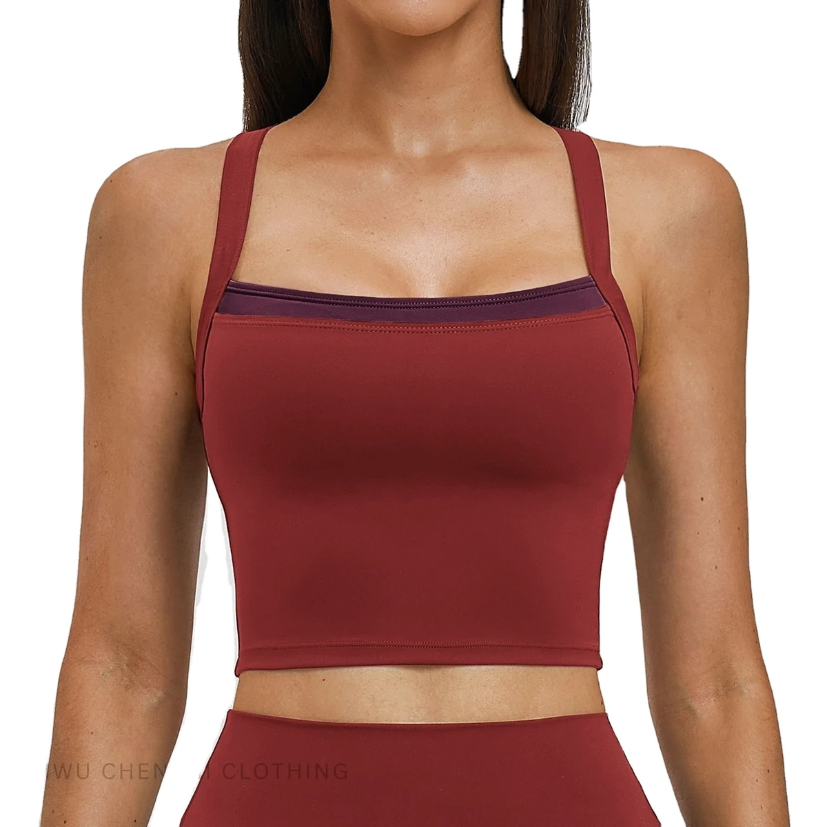 Custom Style Seamless Yoga Tank Top Faux Two-Piece Color-Block Cross-Back Sports Bra Gym Yoga Running Fitness Top for Women