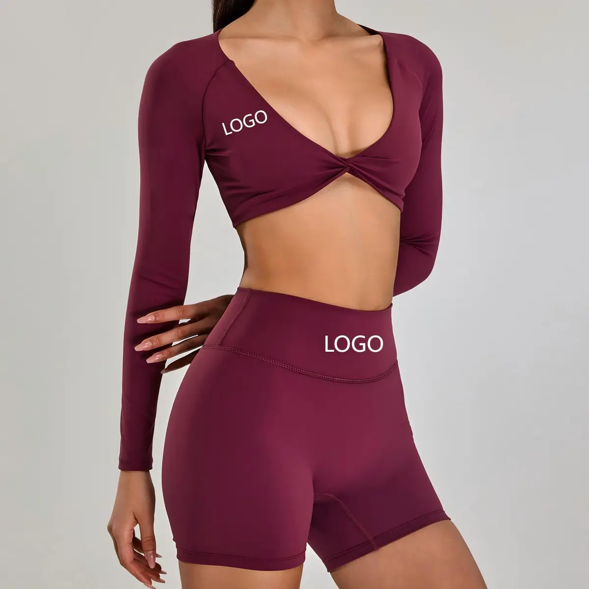 2025 Hot-selling Trendy Lightweight Sports Activewear Long-sleeved Spandex/Nylon Gym Clothing Workout Lingerie V-neck Sexy Women