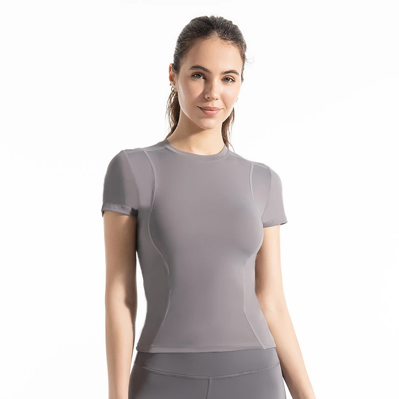 Wholesale Women Slim Fit Seamless Yoga Shirt Naked Feel Soft Round Neck Short Sleeve Athletic Top Quick Dry Workout Pilates Tee