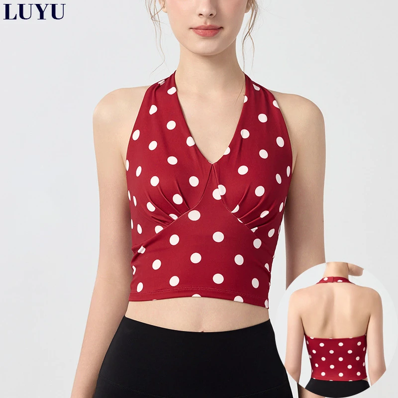 Fashionable Halter Backless Sports Tops V-neck Breathable Quick-drying Bra Tops for Pilates Activewear