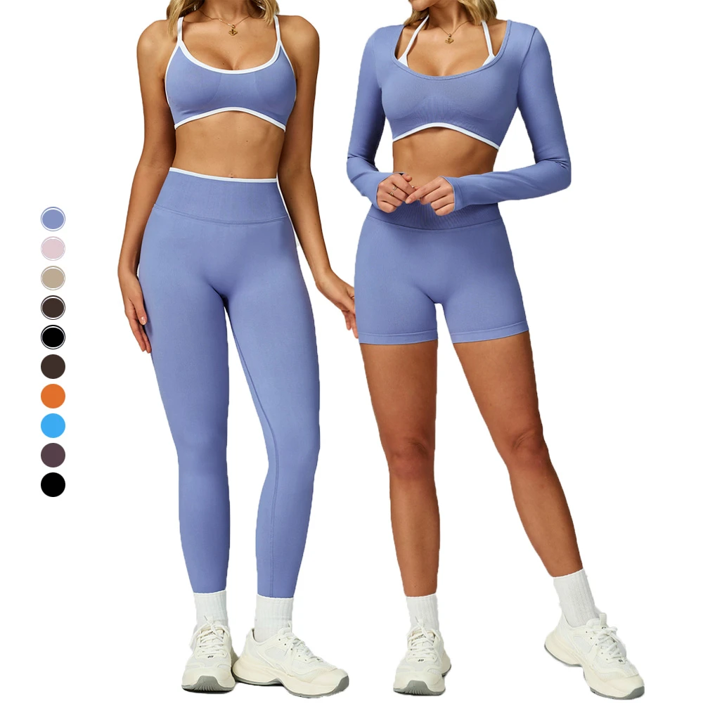 2026 New Arrivals Women Solid Color Workout Yoga Sets 3 Piece Active Wear Breathable Quick Dry Lightweight Eco-Friendly Gym