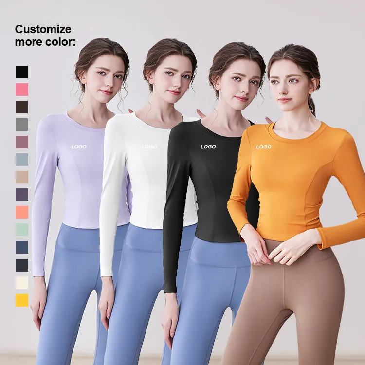Women's Long Sleeve Tight-Fitting Slimming Yoga Top with Sweat-Wicking Spandex/Polyester for Running Fitness