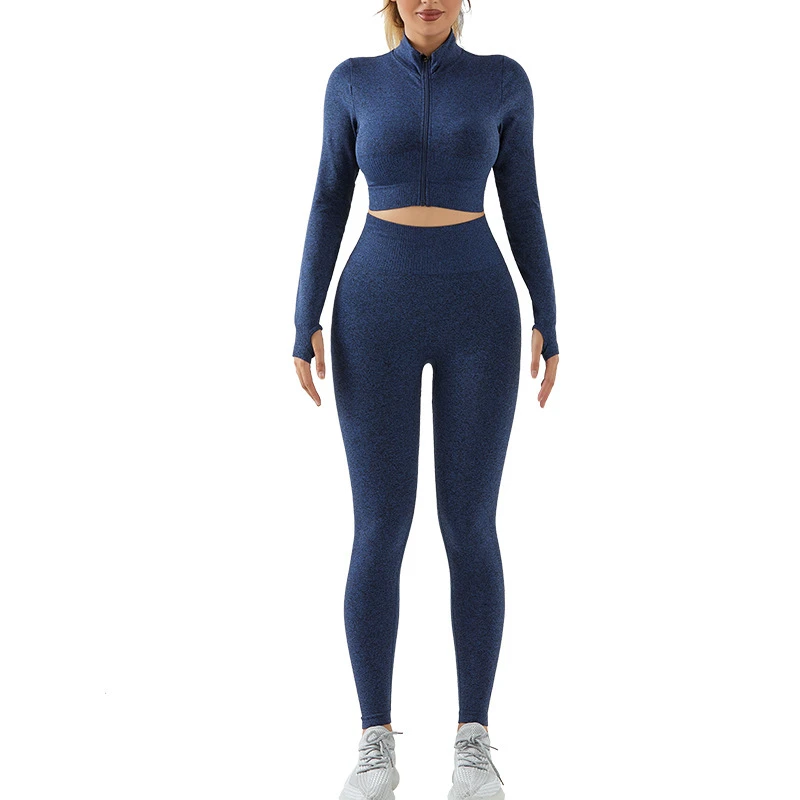 2 Piece Seamless Yoga Suit Outdoor Quick Qry Exercise Set Long Sleeves Top Peach Lifting Buttocks Running and Fitness Pants Set