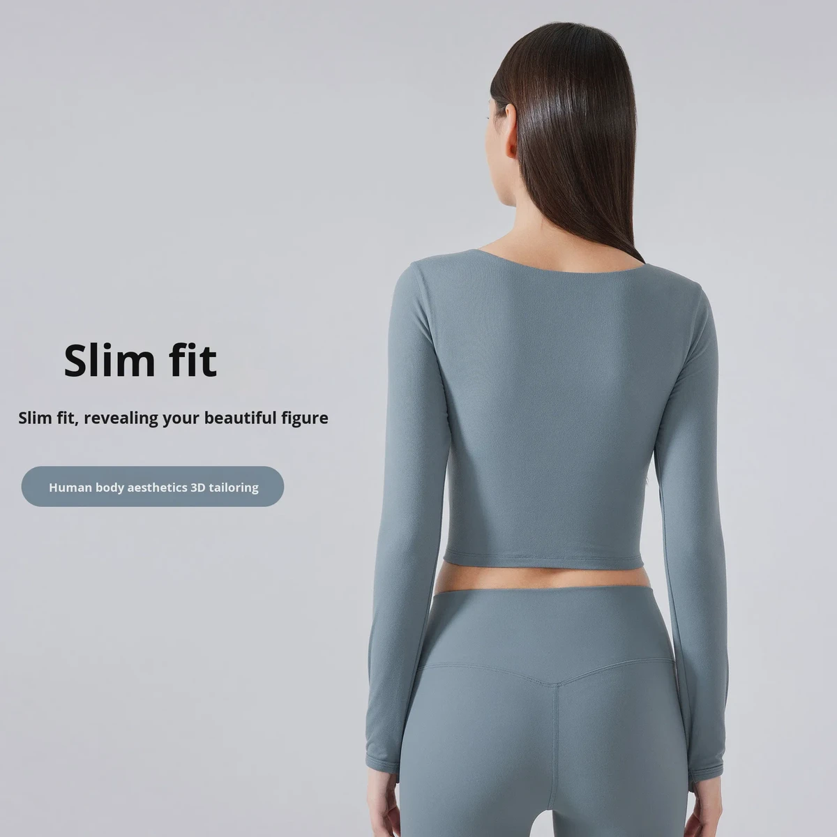 New Breathable Spandex Yoga Sports Top with Chest Pads Long Sleeves Simple Design for Women Low Waist Short Sexy Fitness