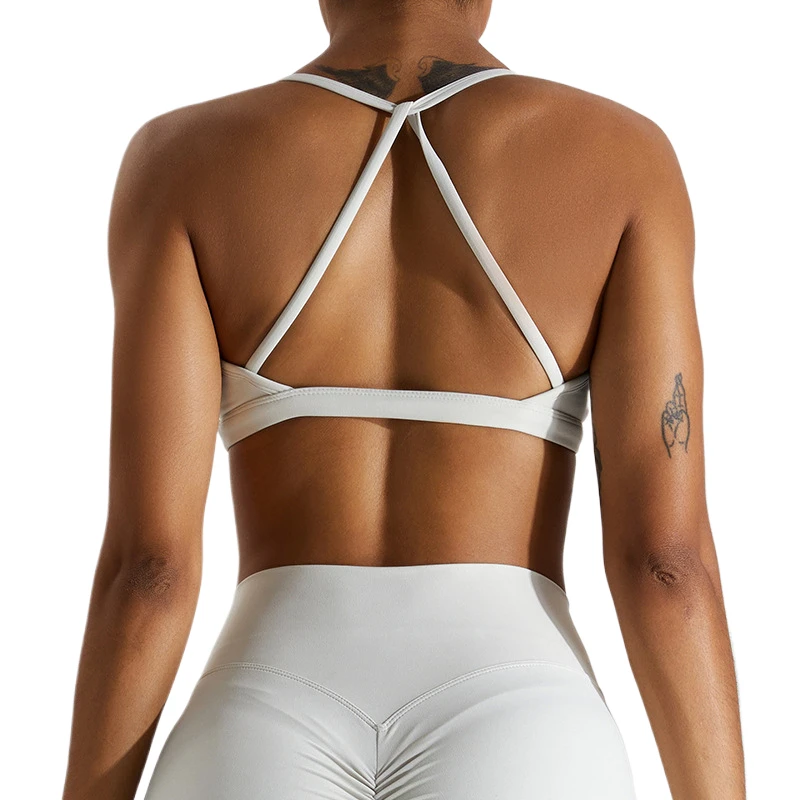 Nude Beautiful Back Yoga Bra Women's V-neck Gathered Sports Bra Tight Outside Wearing Running Fitness Vest