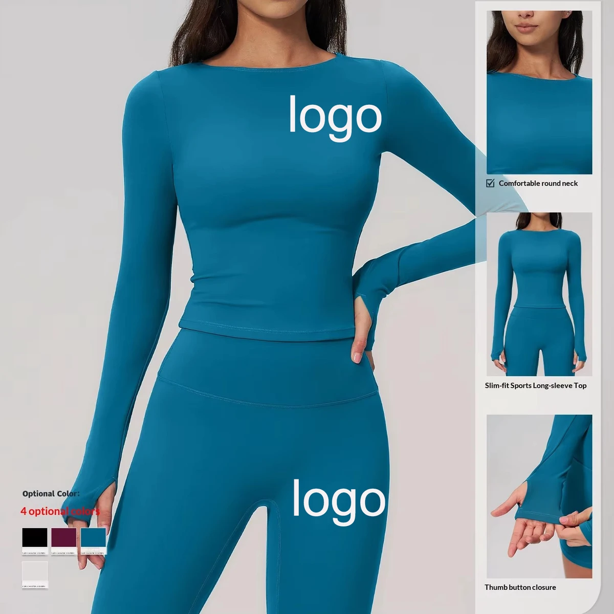 Cross-border Summer Breathable Tight-fitting Creamy Sanding Yoga Suit Long-sleeved Outdoor Sports Running Fitness Women's