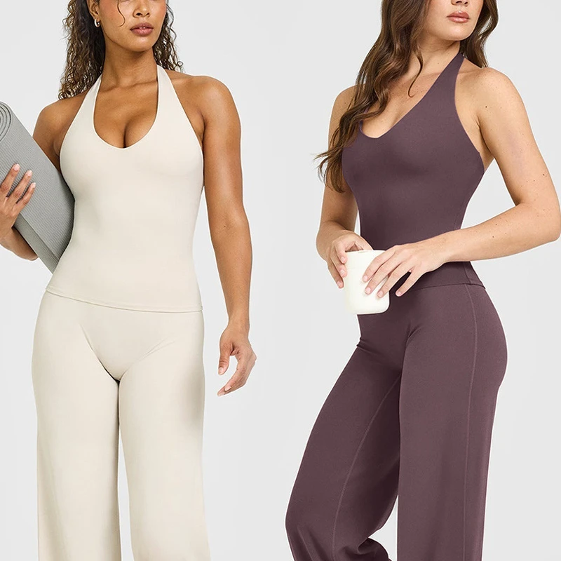 Hot Selling Women's XS-XL Nylon Beauty Back Quick Dry Breathable Lightweight Four-Way Stretch Seamless Removable Halter Top