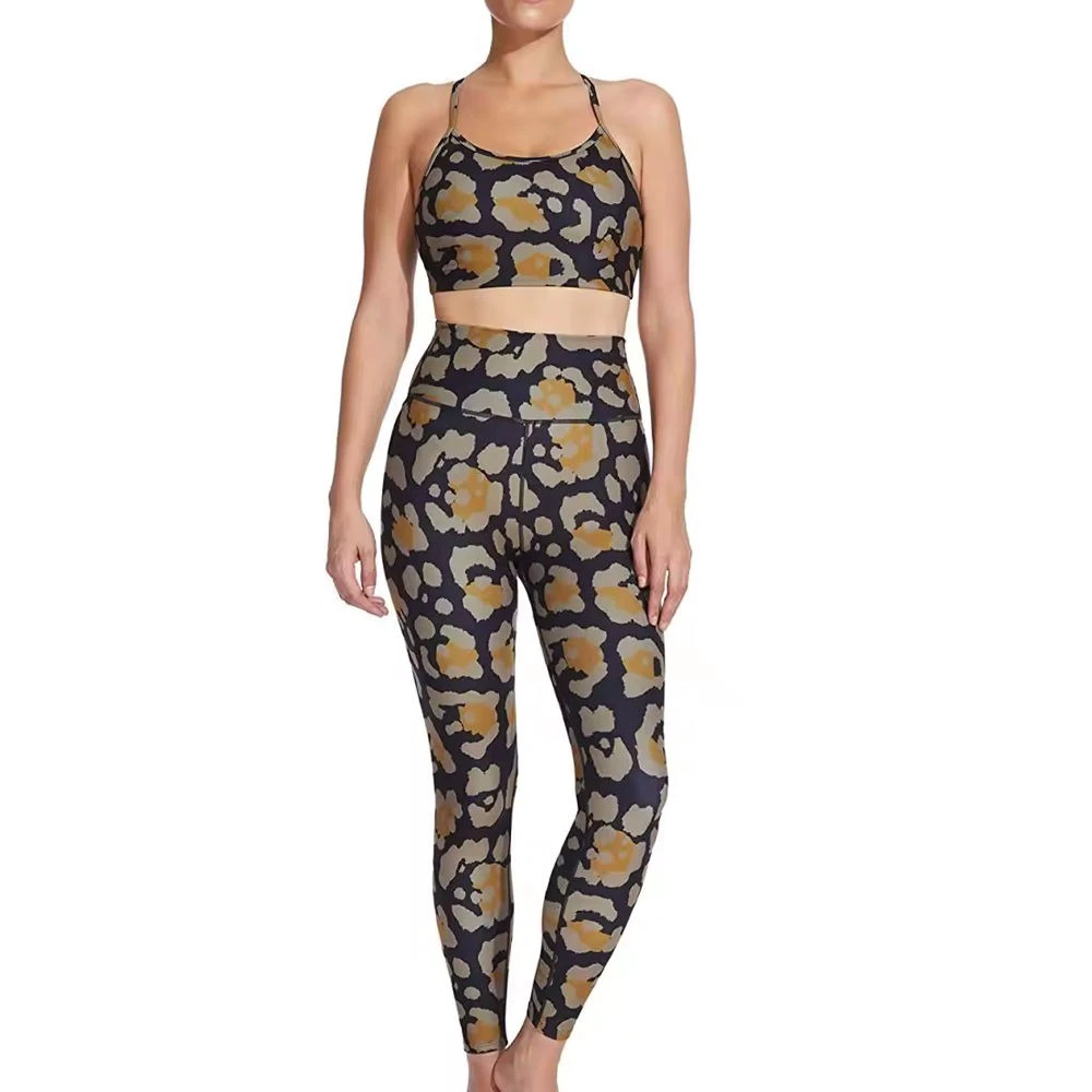 Women's Solid Yoga Set Front Logo Customizable Quick-Drying Breathable 2-Piece Polyester/Nylon High Waist Gym Fitness Wear