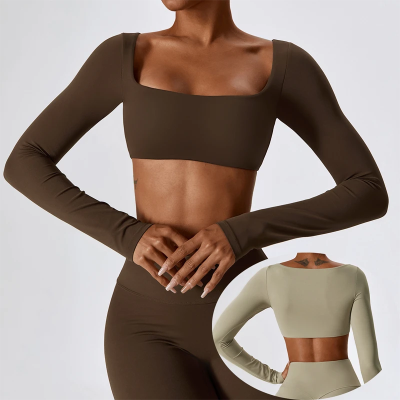 High Quality Women's Solid Style Long Sleeve Crop Top Quick Dry Pullover Running Athletic Shirt for Yoga & Workouts