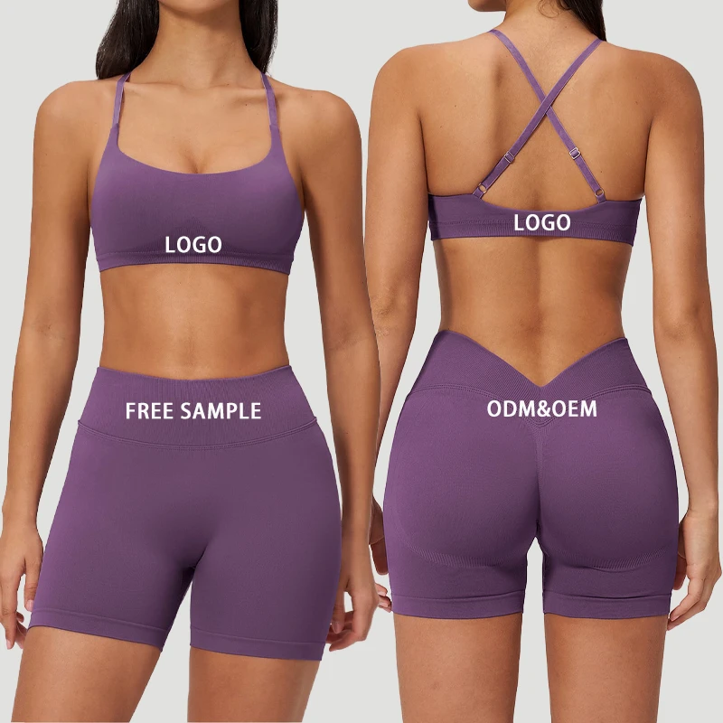 Seamless Solid Plus Size Yoga Set Women's Shoulder Slit Quick-drying Tight-fitting Shorts Sports Outfit Outdoor Running Fitness