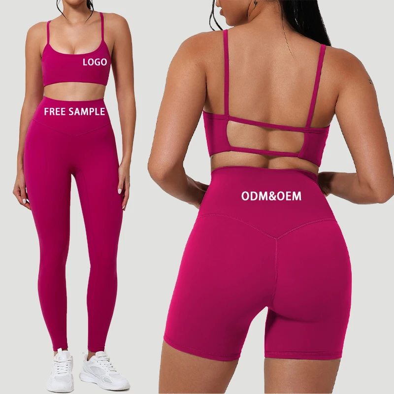 Wholesale Ladies Gym Sports Wear Girls Athletic Workout Suit OEM Custom Fitness Yoga Shorts Leggings Cross Back Bra Yoga Sets