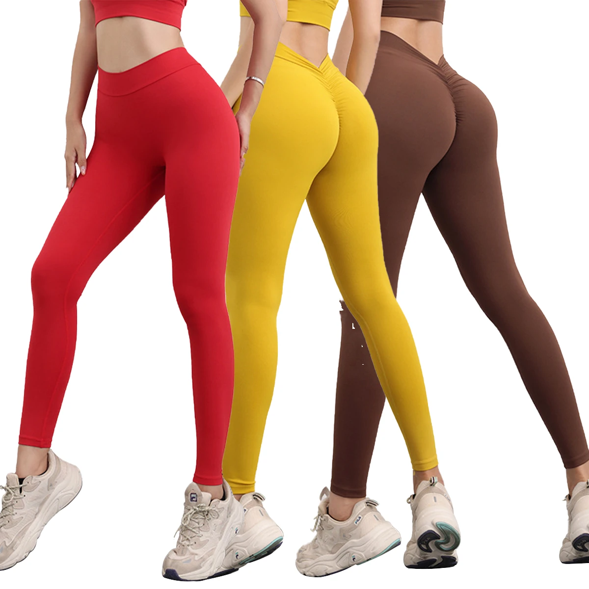 Women Simple High Waist Hip Lift Ribbed Solid Yoga V Back Ankle-Length Leggings Naked Feeling Tight Anti-Bacterial Sport