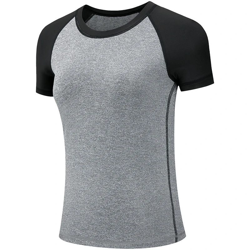Women's Adult Color Block Yoga Fitness T-Shirt Wholesale Custom Polyester Sports Running Short Sleeve Comfortable Breathable