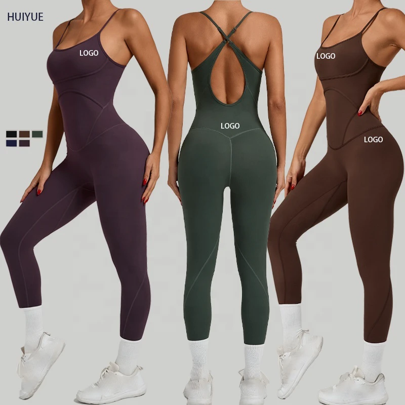 Women Cross Back Sports Yoga Jumpsuit One Piece Backless Sexy Hip Lifting Bodysuit with Adjustable Shoulder Straps