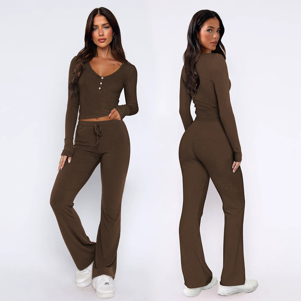 Yoga Sweet and Spicy Long-sleeved Top Casual Pants Two-piece Fashion Suit Women's Summer