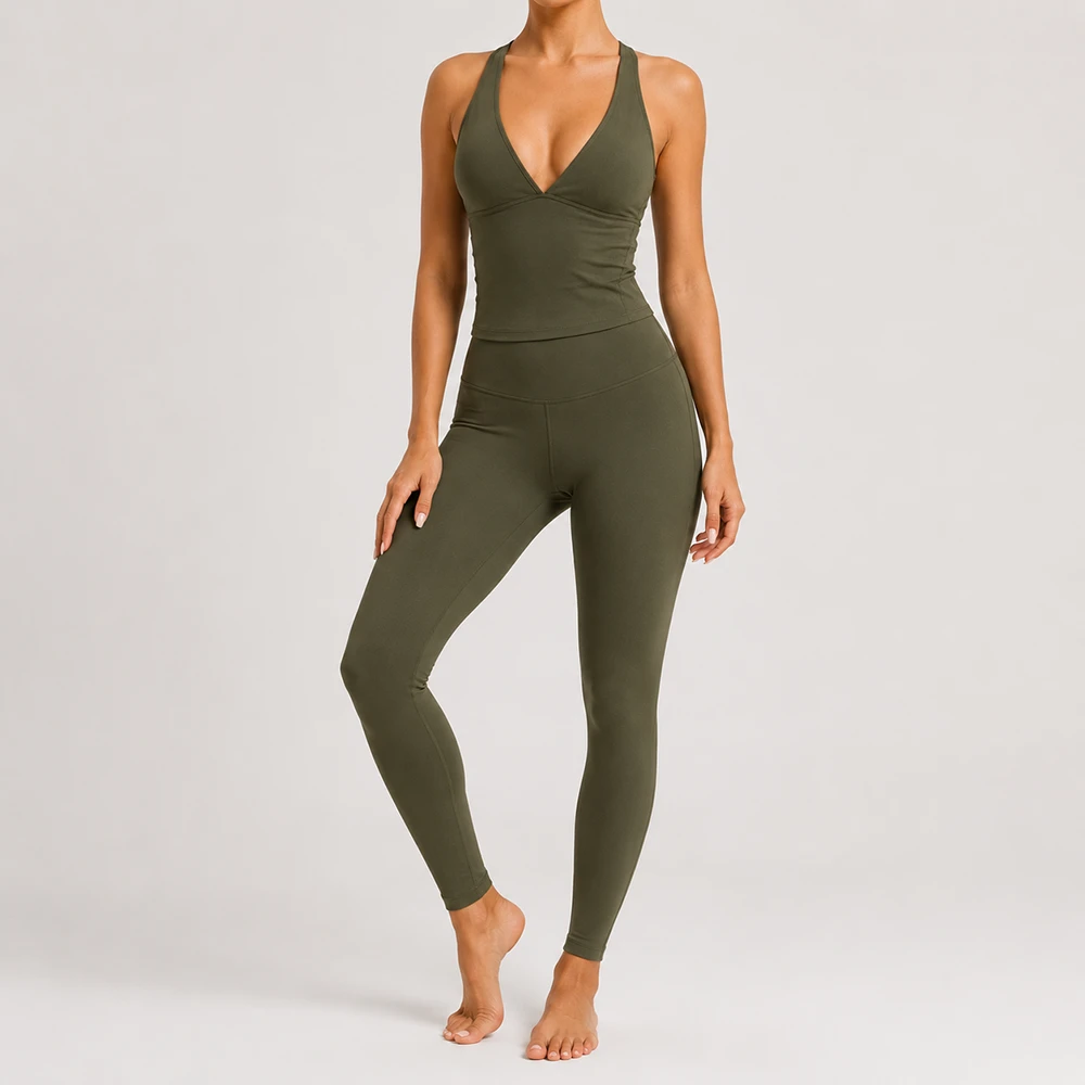 Oem Service Women's Deep V Neck Yoga Tank Top with Built-in Support Body-Contouring 4-Way Stretch Moisture-Wicking Workout Cami