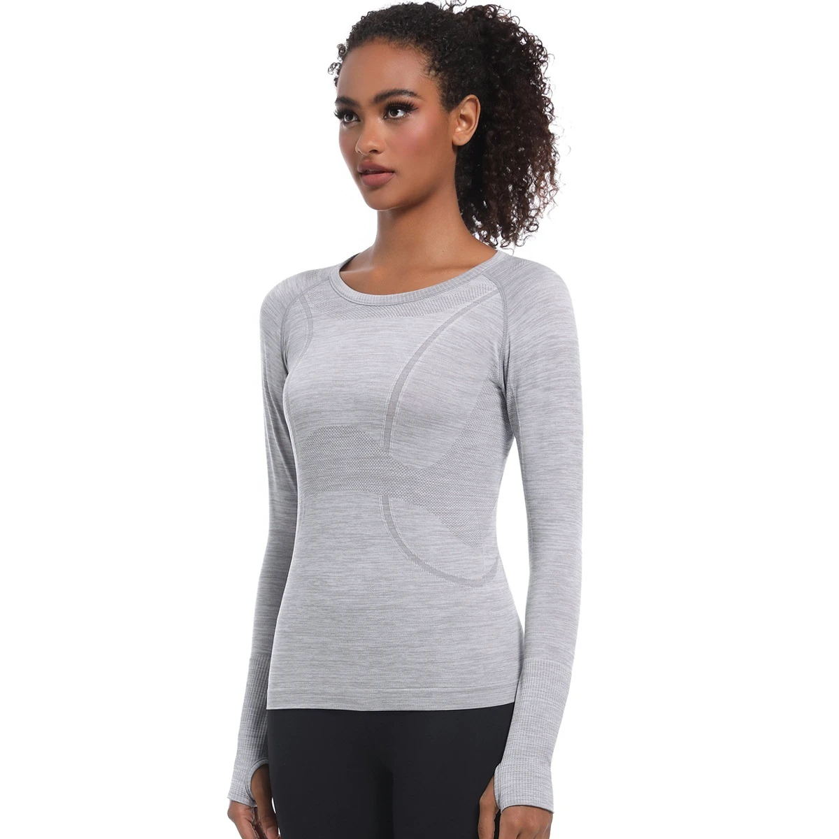 New Spandex/Nylon Solid Quick-Dry Long-Sleeve Women's Sports Running Fitness Breathable Seamless One-Piece Yoga Top
