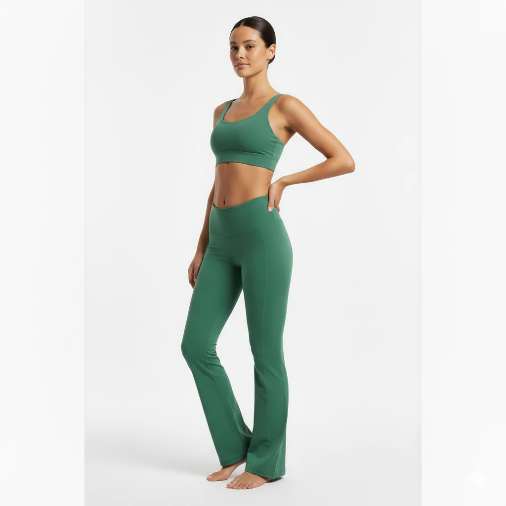 Custom Private Label Plus Size Solid Yoga Set Nylon Spandex Seamless Gym Workout Sports Bra Flared High Waist Leggings Front