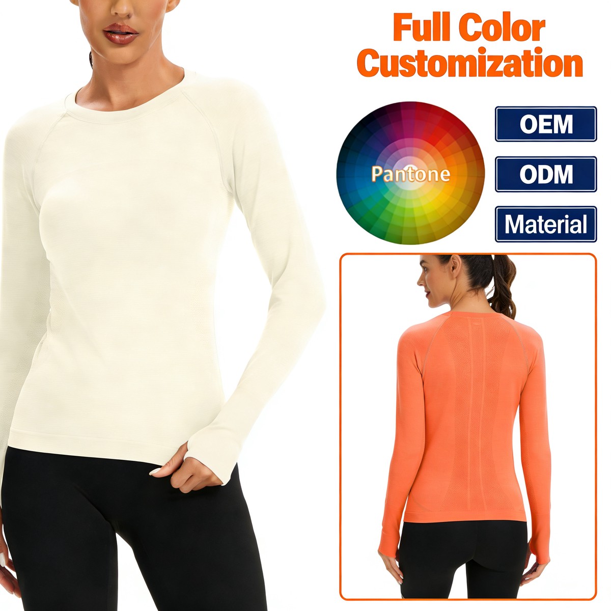 Seamless Four-Way Stretch Crew Neck Workout Shirts Women Long Sleeve Yoga Running Breathable Athletic Slim Fit 2 Lightweight