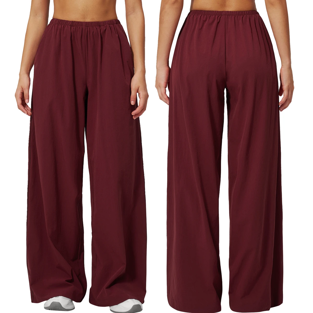 Women's High Elastic Waist Solid Four-Way Stretch Yoga Pants Breathable Lightweight Quick Dry Loose Trousers