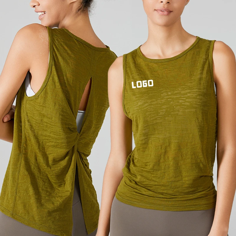 Women's Sexy Sleeveless Yoga Vest XS Size Multi-Color Custom Logo Embroidery Breathable Knitted Gym T-Shirt Loose Fashion Single
