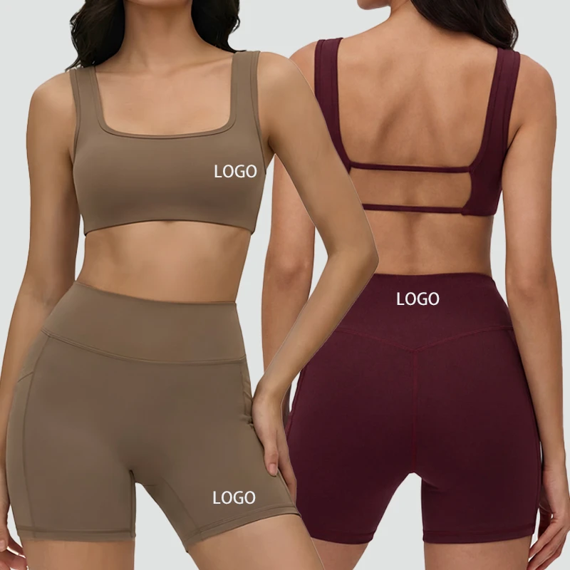 Women's Yoga Suit 2-Piece Set Breathable Solid Spandex/Nylon Cross-border Naked Feeling Lapel Design Hollow-out Back Running