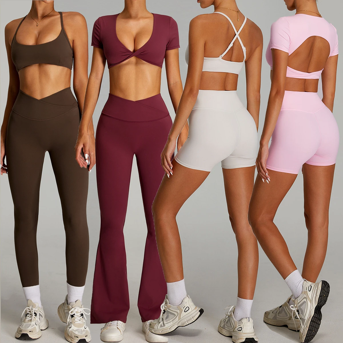 Hot Sale Breathable Gym Set High Stretch 5 Piece Fitness Sports Suits Running Wear Ladies Naked Feeling Yoga Sets