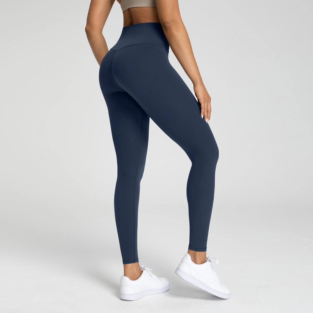 Custom Logo Womens Yoga Pants Spandex/Nylon Solid High-Waist Wrinkle-Resistant Full-Length Leggings