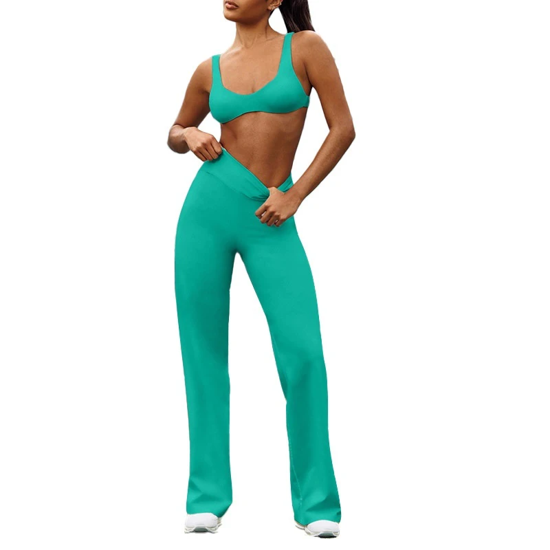 Women's Summer Sports Running Fitness Set Cross-Border Style Breathable Double-Sided Brushed Yoga Wear Wholesale
