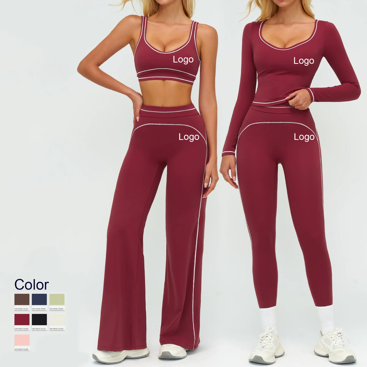 Wholesale Women's Reversible Solid High Waist Sportswear Outdoor Tight Sports Suits Gym Set Fitness Sets Custom Yoga Sets 6pcs