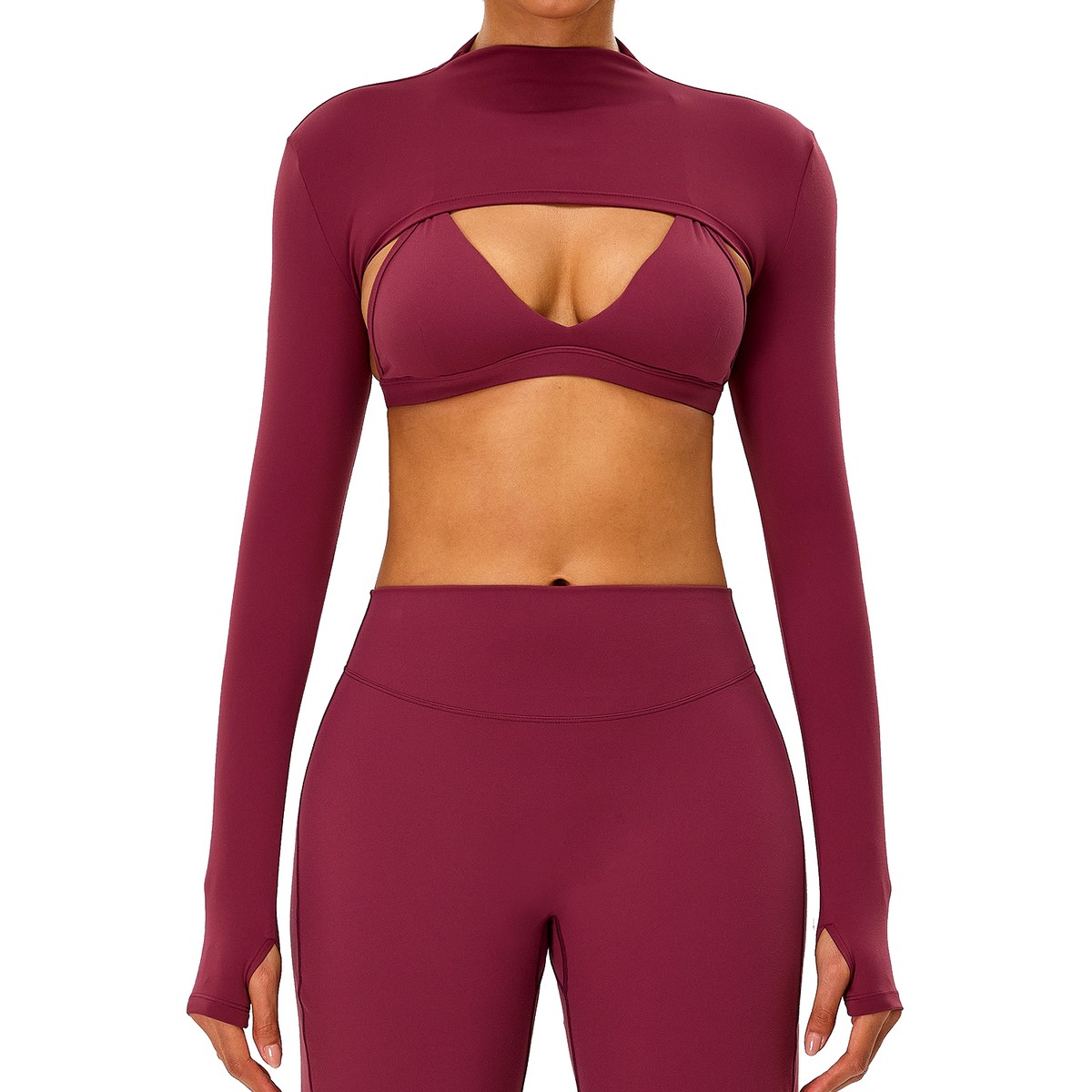 Women's Sexy Semi-High Neck Yoga Vest Long Sleeve-Lightweight Breathable Spring Sports Shawl Versatile Fitness Top