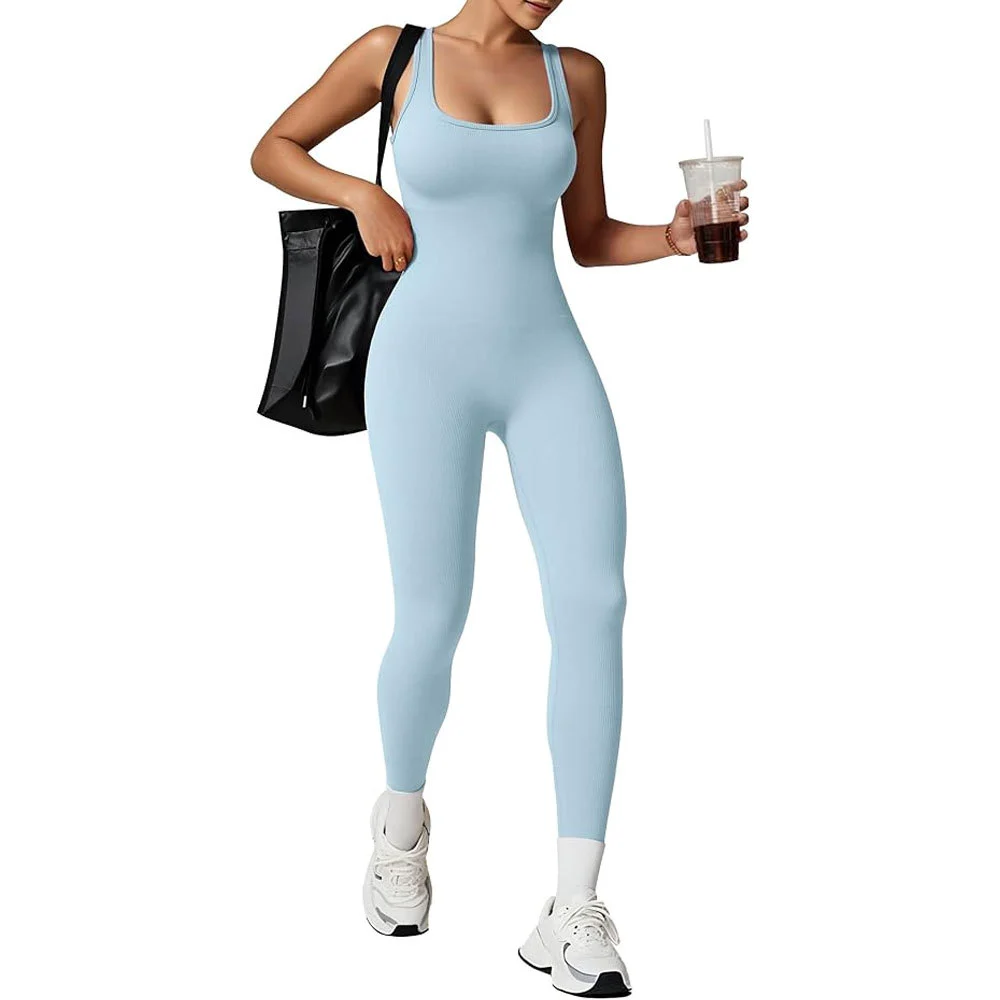 Breathable High Performance Quick Dry Service Top Trendy Lightweight Fitness Active Wear Custom Logo Print High Waist Jumpsuits
