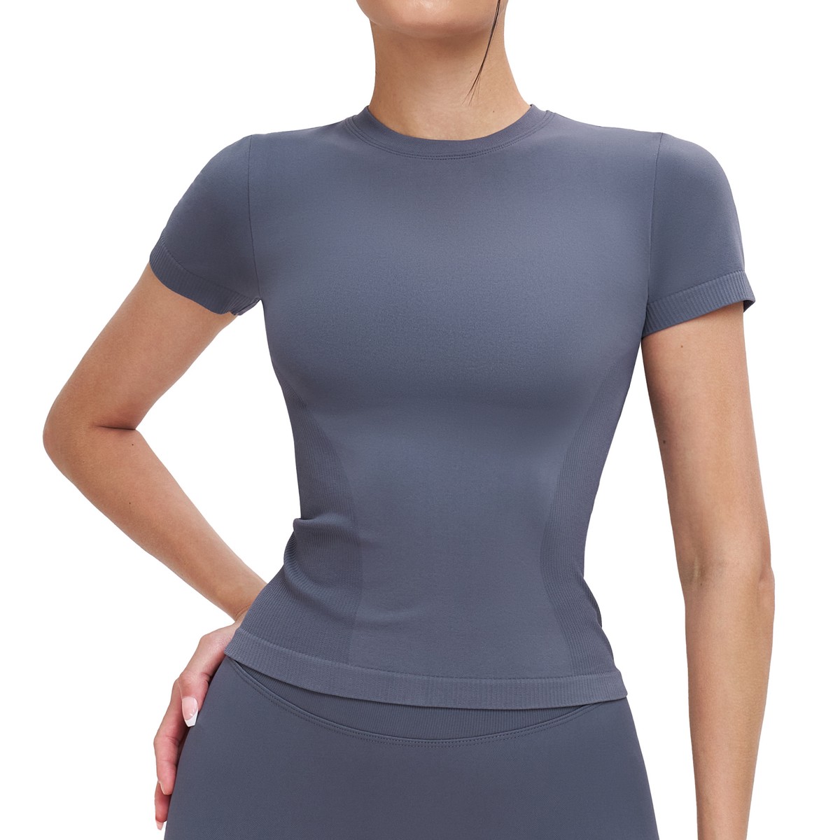 New Seamless Yoga Top Short-Sleeved Tight Breathable Moisture-Absorbing Quick-Drying Sportswear Spandex/Nylon Four-Way Stretch