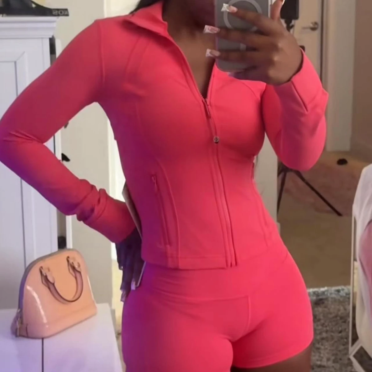 Two Piece Zipper High Waist Shorts Sets Workout Clothes Women Gym Athletic Clothing and Yoga Set