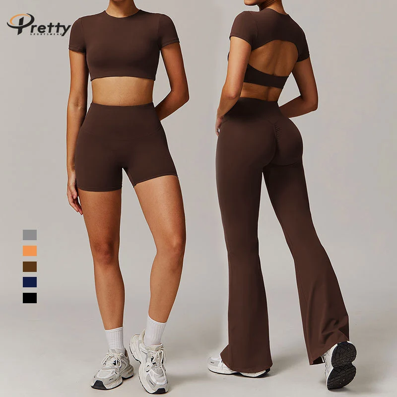 Quick-Drying Round Neck Yoga Short Sleeve Top Cutout Open Back Slim Fit Sports T-Shirt for Running Workout Fitness Versatile