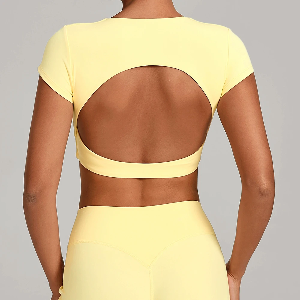 Wholesale Backless Running Sports Tops, Quick Drying Breathable Yoga Clothes, Fitness Short Sleeved T-shirts for Women