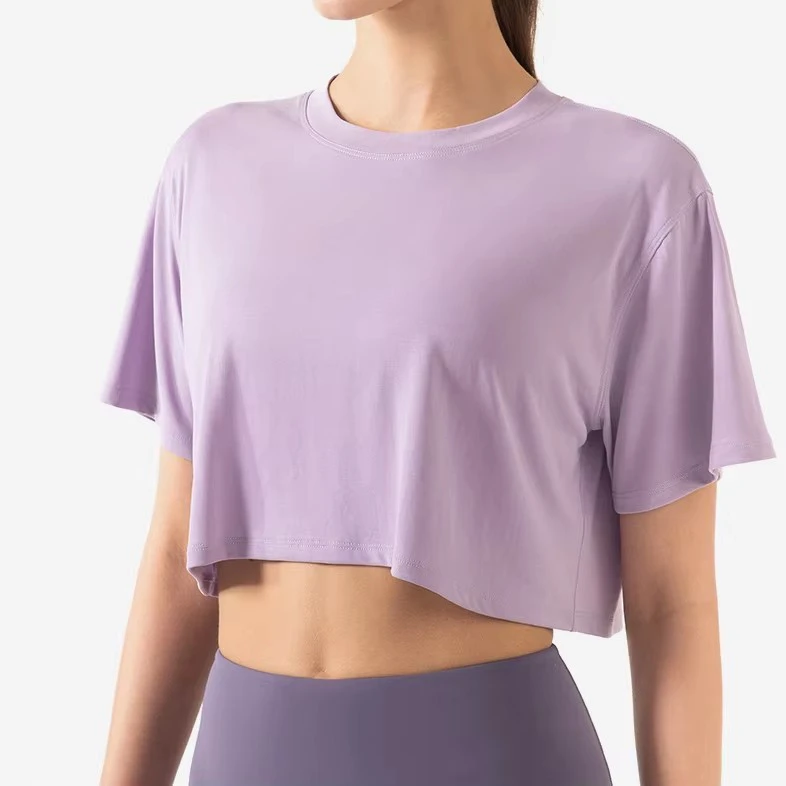 Hot Selling Women's Fitness Workout Short Sleeve Crop Tops Yoga T Shirt Casual Athletic Running Sports Shirts