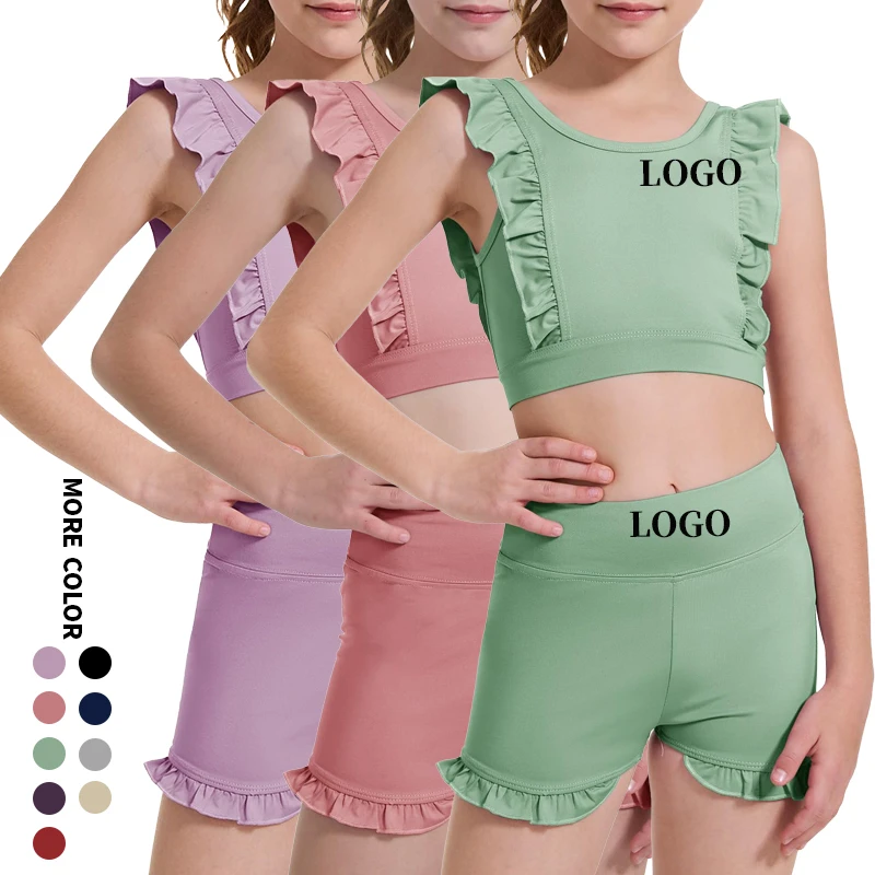 Custom Girls Yoga Set 2pcs Breathable Quick Dry Wear Gym Running Sports Wear for Kids Tennis Badminton Wear Girls Clothes Set
