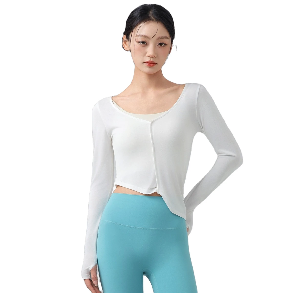 Women's Fitness Wear Sports Breathable for Long-sleeved V-neck Top Sexy Kink Hem Naked Skin-friendly Slimming Yoga Clothes