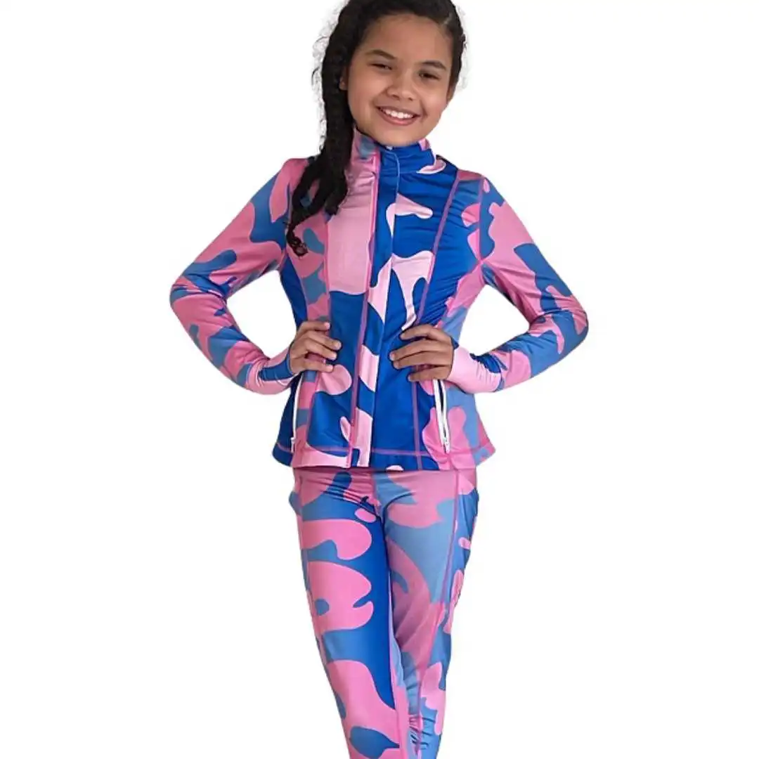 Jack and Jill Girls Camo Track Set Full Zip Jacket and Leggings Kids Activewear Sports Suit Custom Logo Wholesale