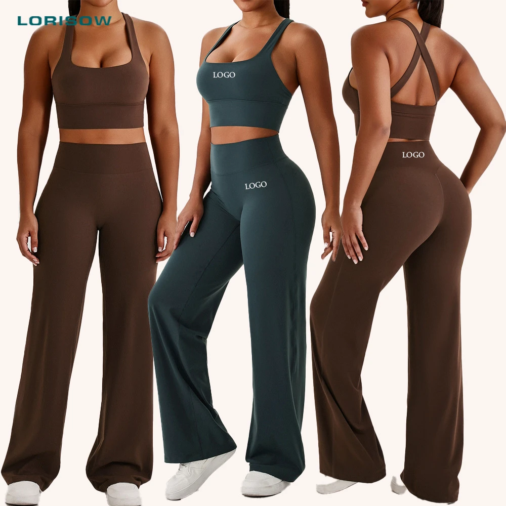 LORISOW Plus Size Yoga 2PCS Activewear Gym Workout Fitness Clothes Sports Bra Wide-Leg Yoga Pants Yoga Sets for Running