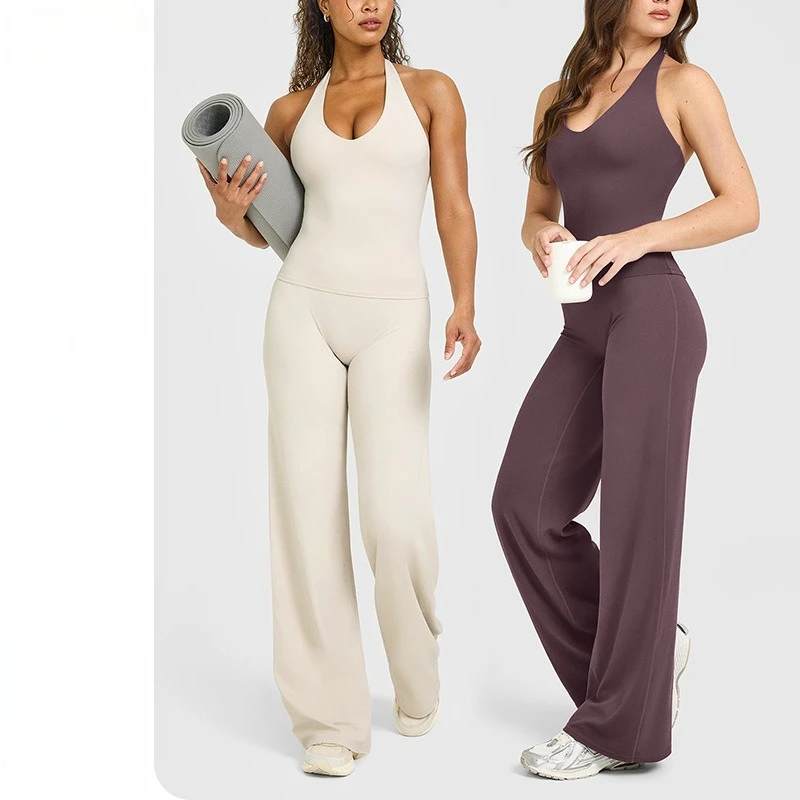 LVD268 2025 Women Padded Crop Tops High Waist Flare Leggings Yoga Sport Outdoor Workout Lounge Wear Yoga Sets