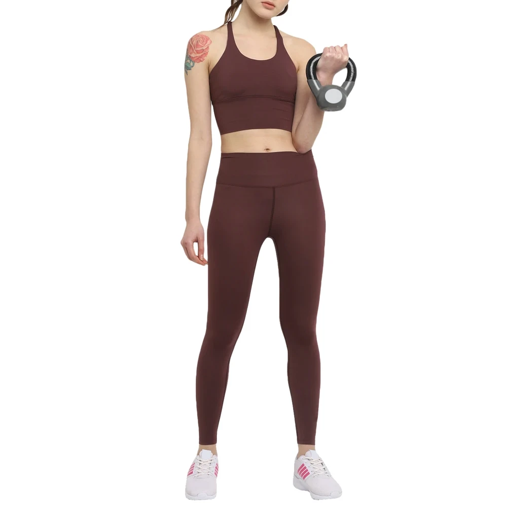 Comfortable Lightweight 2-Piece Women's Active Wear Yoga Set Breathable Spandex/Polyester Sport Clothing for Gym Workout Solid