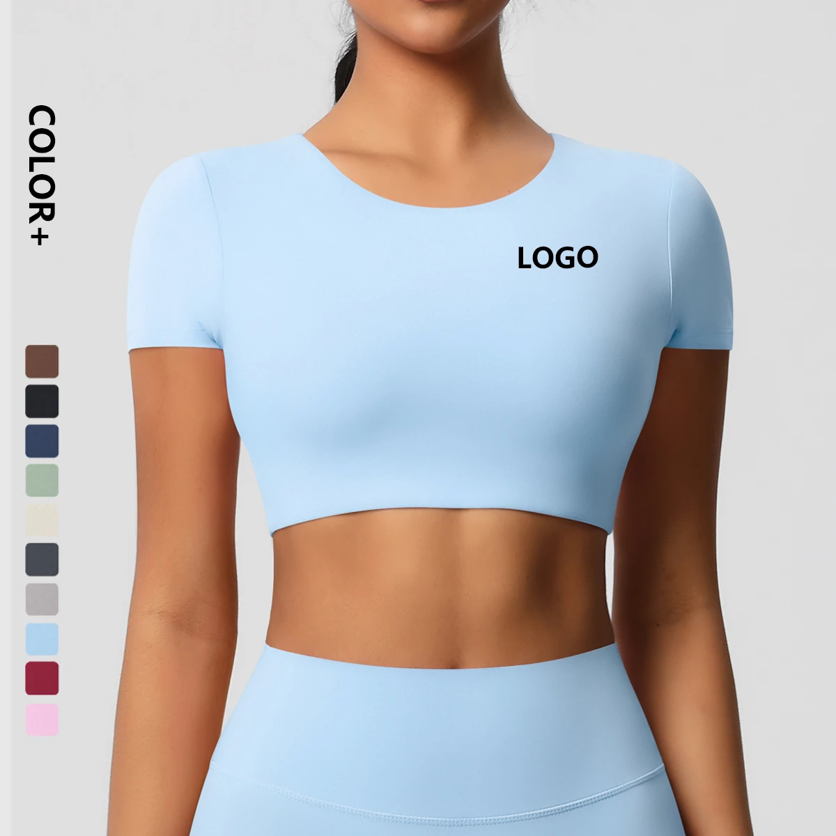 High Quality Wholesale Apparel Sports Workout Crop Top Women Gym Shirt Nylon Seamless Simple Yoga T-Shirt