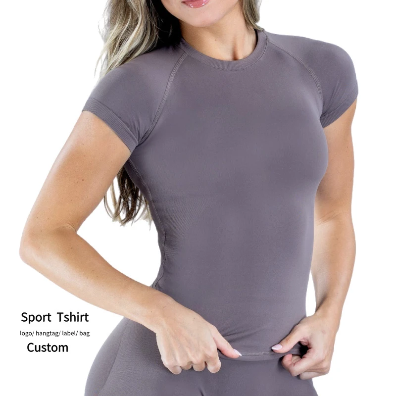 Wholesale Women Sports Wear Short Sleeve Tight Fitting Running Shirts Breathable Seamless Yoga Top Crew Neck Versatile Gym Top