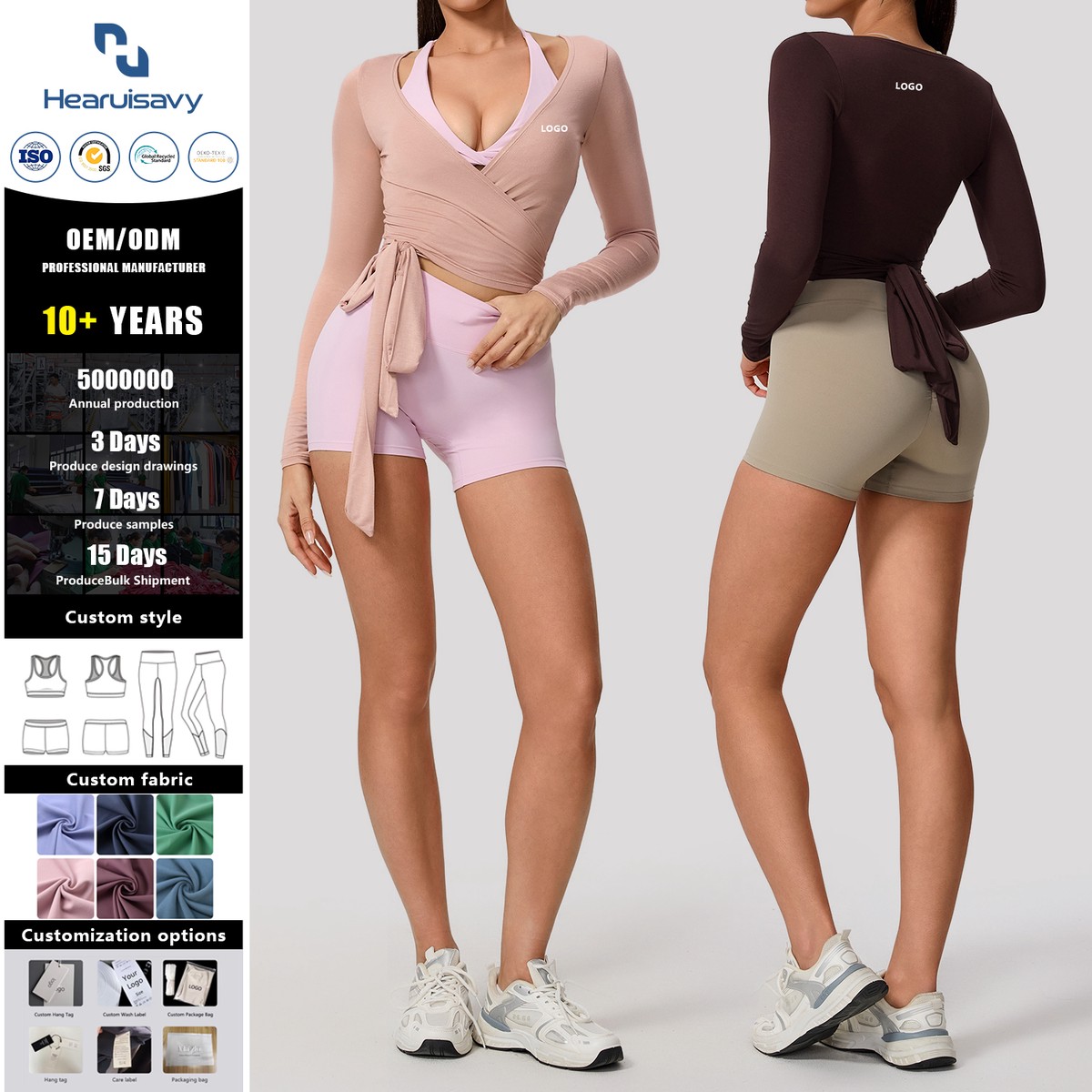 Women's Yoga Top Long Sleeve Strapless Deep V-Neck Quick Dry Breathable Lightweight Fitness Shirt with Custom Logo Option