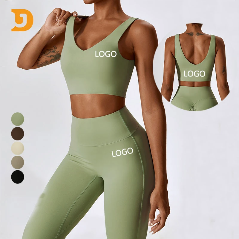 Wholesale Solid Recyclable Breathable Lightweight Fitness Wear Gym Yoga 2-Piece Set Sports Bra High Waist Leggings Four-Way